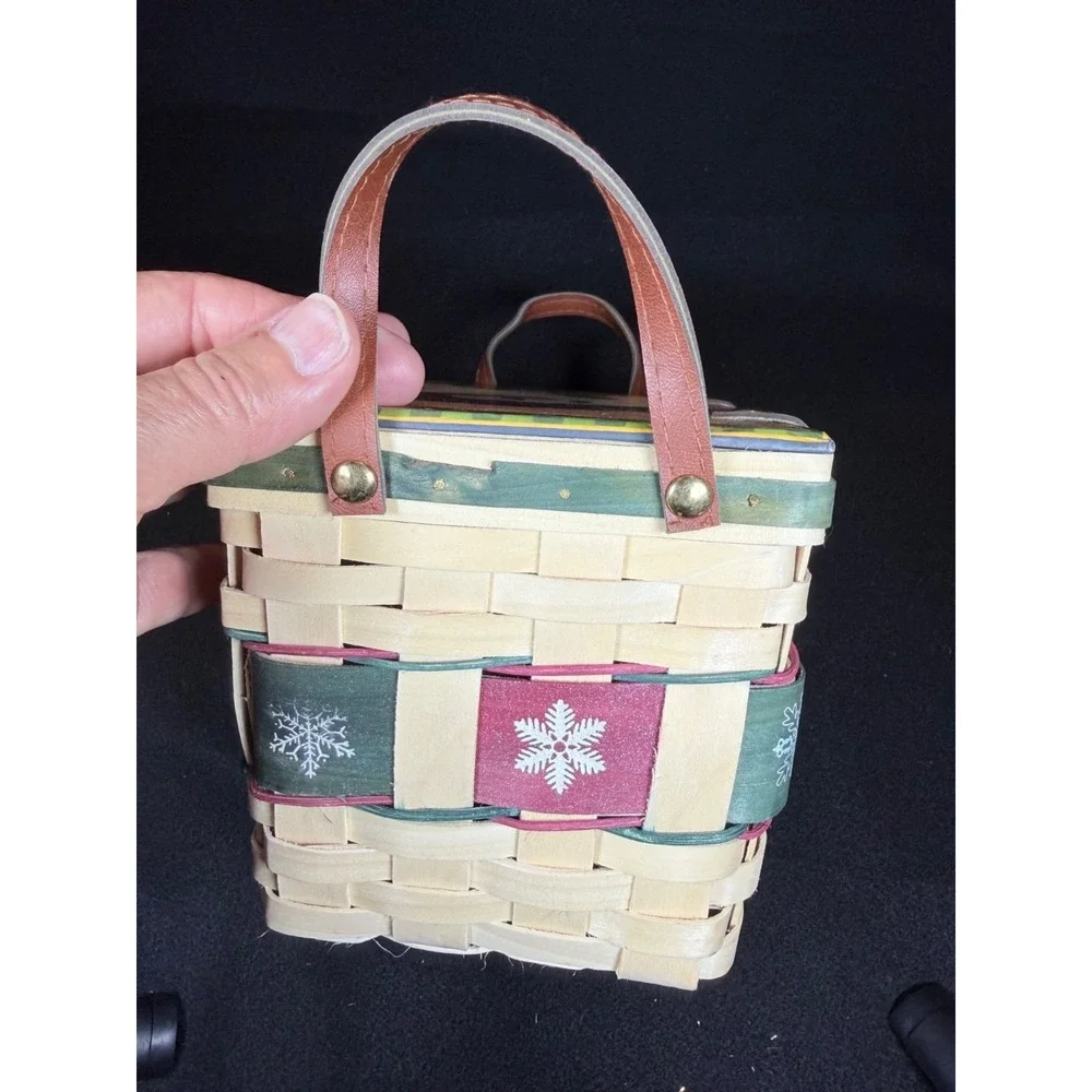 Jan Shade Beach Snowman Mini Picnic Basket Christmas Decor Hinged‎ Lid 6
